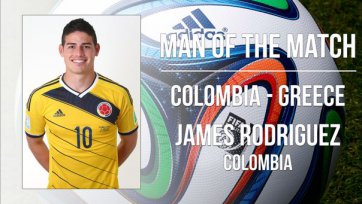 Джеймс Родригес – лучший игрок матча Колумбия – Греция