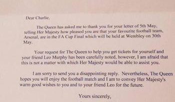 В Англии подросток написал Королеве и попросил ее купить билеты на финал Кубка